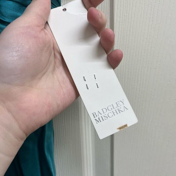 NWT Y2K Badgley Mischka 100% Silk Teal Embellished Halter Long Gown Dress SZ 6 - Picture 5 of 9